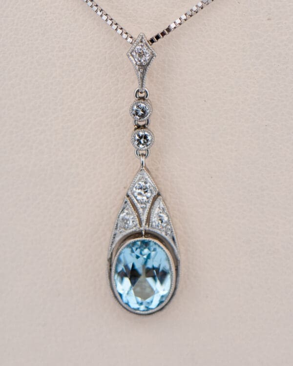 antique platinum aquamarine and diamond pendant 2