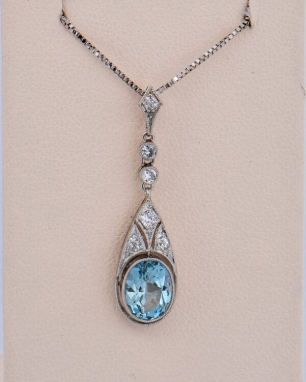 antique platinum aquamarine and diamond pendant 3