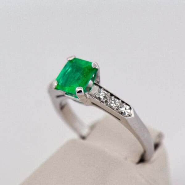 antique platinum colombian emerald and diamond engagement ring 5