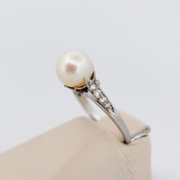 antique platinum pearl and diamond ring 3