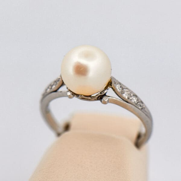 antique platinum pearl and diamond ring 4