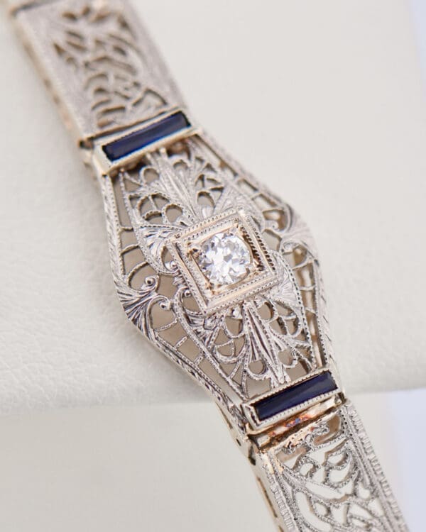 art deco filigree bracelet with diamond and sapphires 3