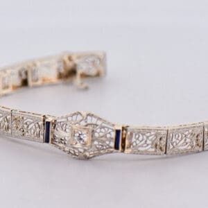 art deco filigree bracelet with diamond and sapphires