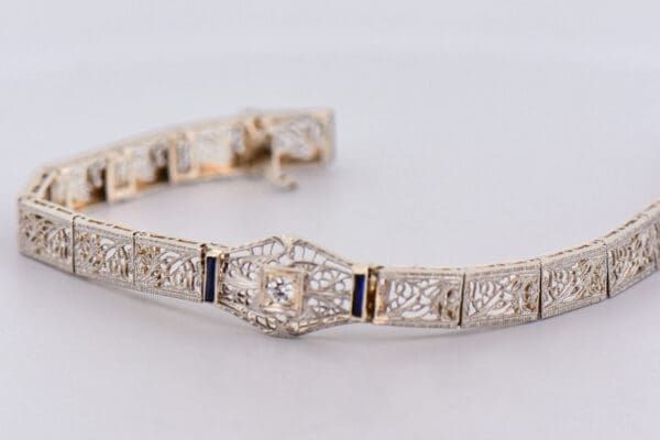 art deco filigree bracelet with diamond and sapphires