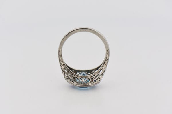 art deco filigree ring with aquamarine and sapphire 2