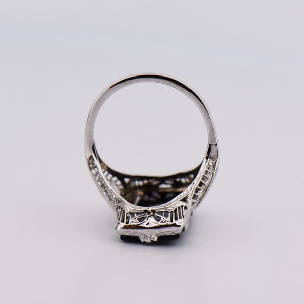 art deco onyx and diamond filigree ring 4