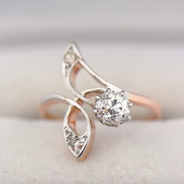 art nouveau rose gold and diamond freeform ring 2