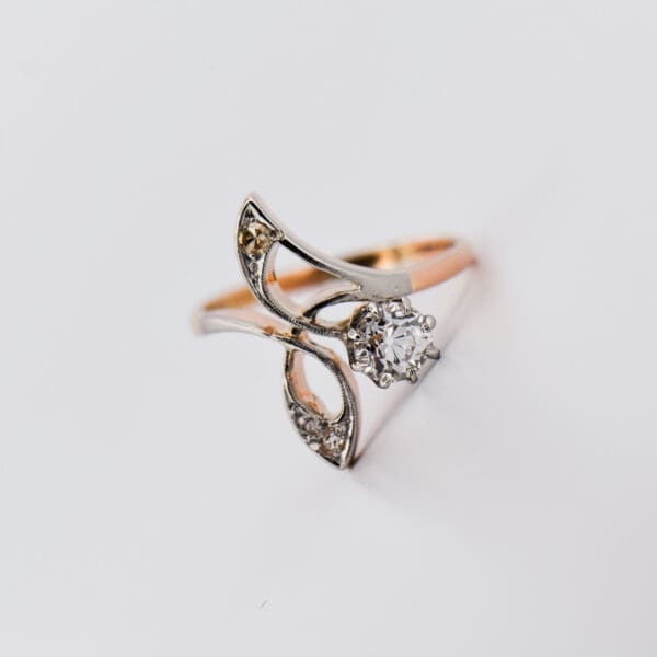 art nouveau rose gold and diamond freeform ring