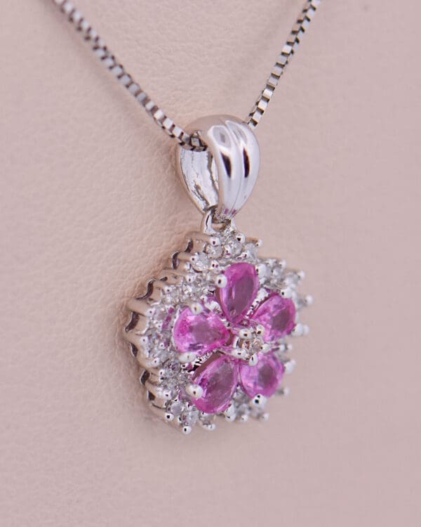 beautiful pink sapphire flower pendant white gold 3