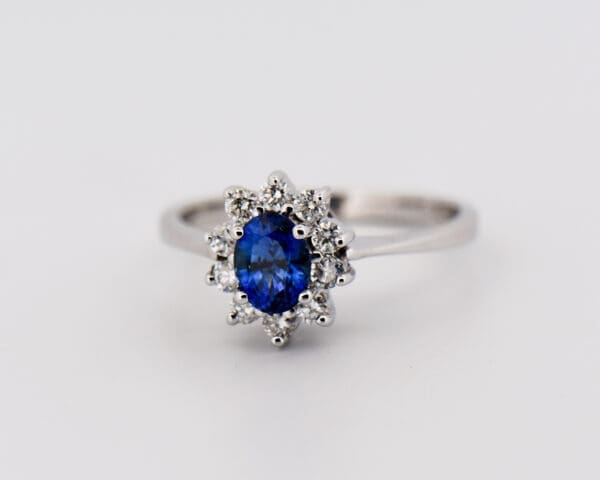 blue sapphire and diamond halo ring princess diana style 4