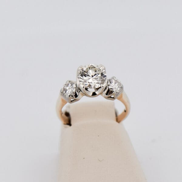 custom 14k gold diamond 3 stone ring with 1.25ct diamond center