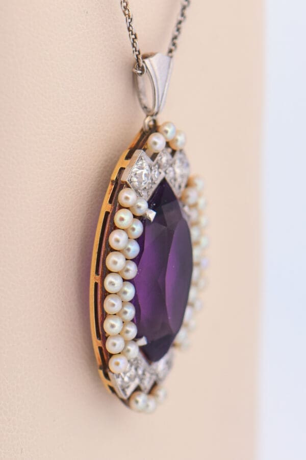 early deco amethyst pearl and diamond lozenge necklace 2