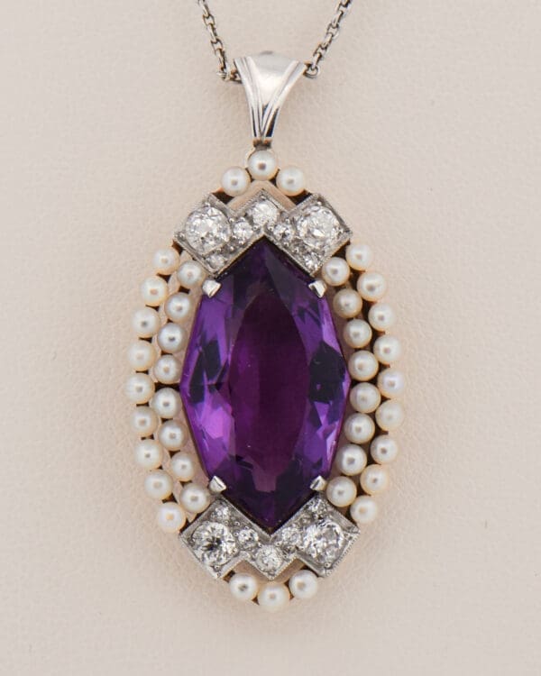 early deco amethyst pearl and diamond lozenge necklace 4