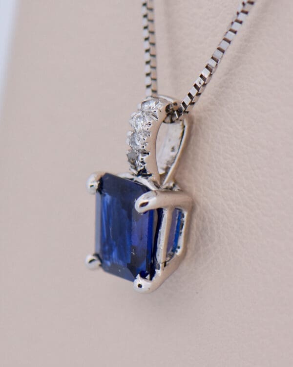 emerald cut blue sapphire solitaire pendant diamond bail 3