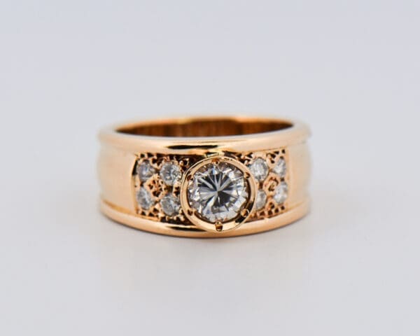 estate chunky wide gold band set with diamonds