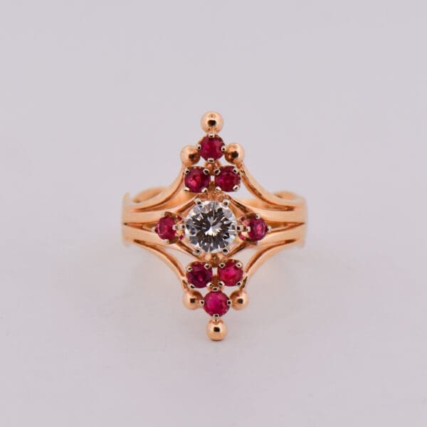 estate custom gold diamond and ruby 40th anniversary ring