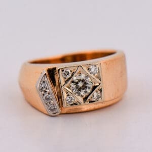 heavy yellow gold and diamond vintage mens ring larry rocz