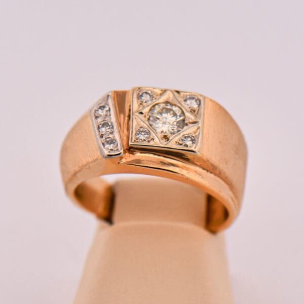 heavy yellow gold and diamond vintage mens ring larry rocz 6