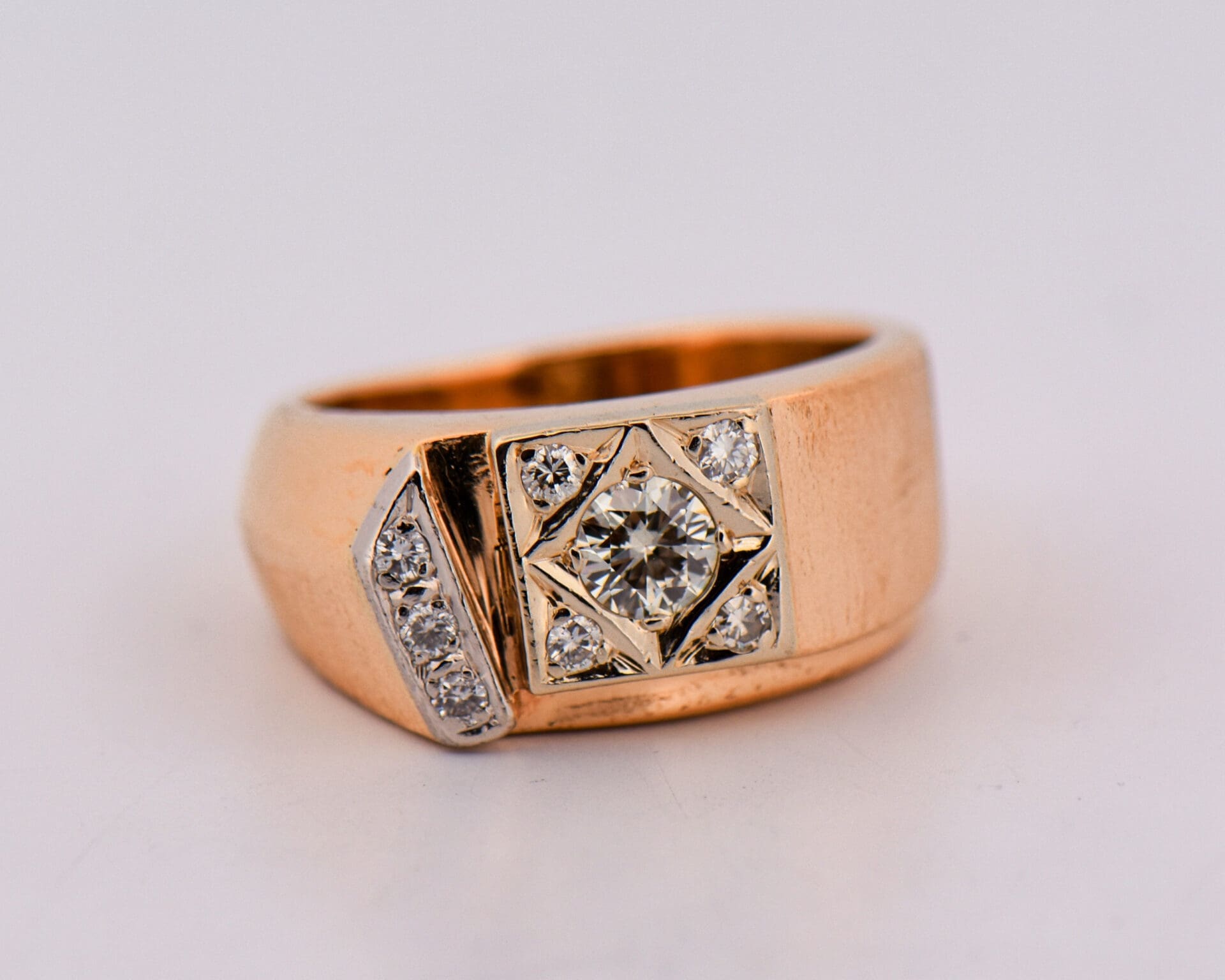 heavy yellow gold and diamond vintage mens ring larry rocz