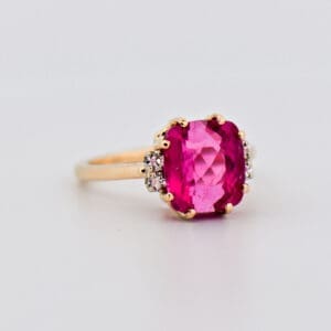 hot pink rubellite tourmaline and diamond ring