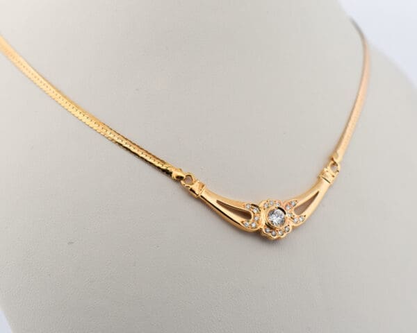 japanese estate 18k yellow gold necklace with .5ct round diamond center 3