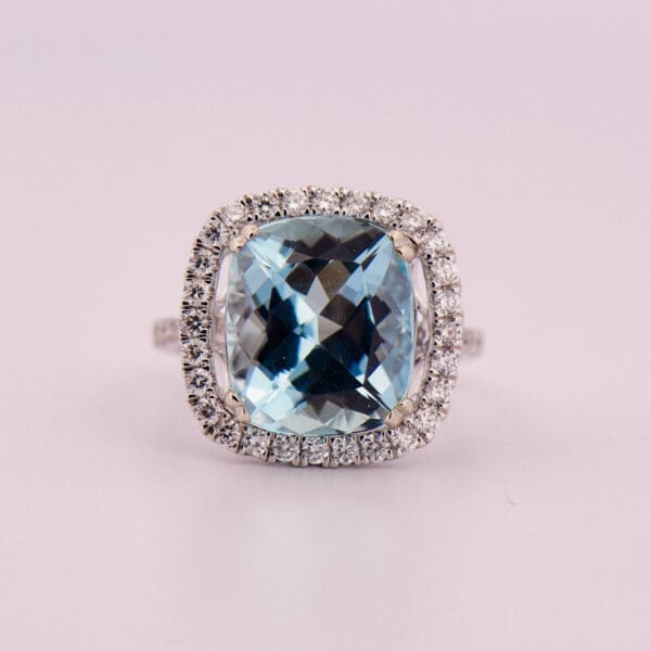 large cushion cut aquamarine and diamond halo cocktail ring 4