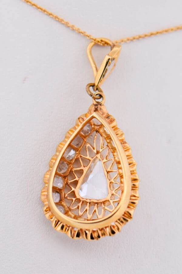 large victorian rose cut diamond cluster pendant in yellow gold 3