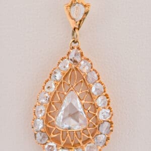 large victorian rose cut diamond cluster pendant in yellow gold