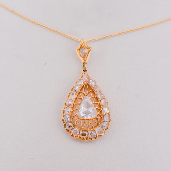 large victorian rose cut diamond cluster pendant in yellow gold 4