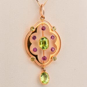 merle bennet art nouveau peridot and tourmaline suffragetee pendant