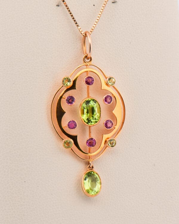 merle bennet art nouveau peridot and tourmaline suffragetee pendant