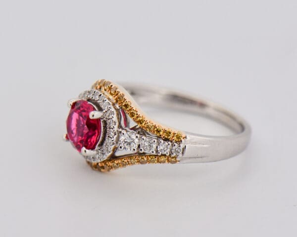 neon pink tanzanian spinel and yellow diamond ring 3