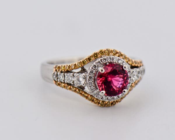 neon pink tanzanian spinel and yellow diamond ring 4