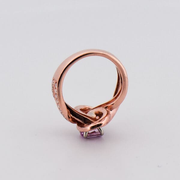 pink imperial topaz and diamond woven rose gold ring 2