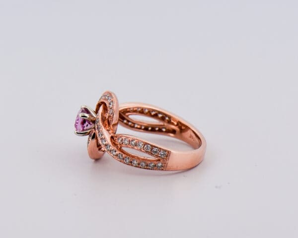 pink imperial topaz and diamond woven rose gold ring 3