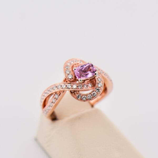 pink imperial topaz and diamond woven rose gold ring 4