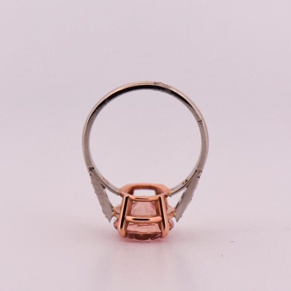 platinum ring set with rare pink peach tourmaline and diamonds 2