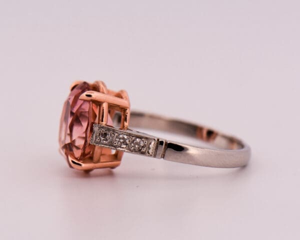 platinum ring set with rare pink peach tourmaline and diamonds 3