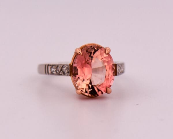 platinum ring set with rare pink peach tourmaline and diamonds 4