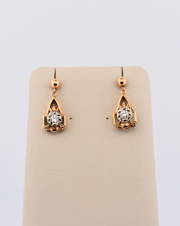 rare art deco yellow gold and diamond earrings 3