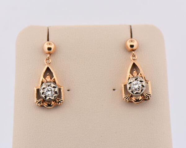 rare art deco yellow gold and diamond earrings