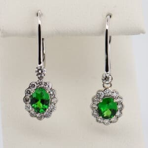 rare green tsavorite garnet and diamond dangle earrings
