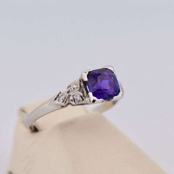 rare neon purple sapphire and platinum engagement ring 5