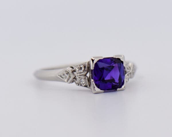 rare neon purple sapphire and platinum engagement ring