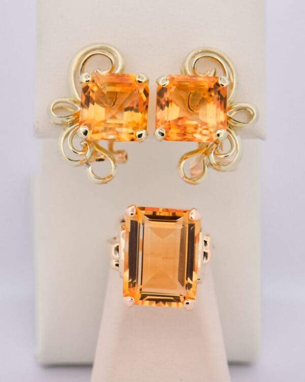 retro chunky yellow gold and citrine ring and earring set 2