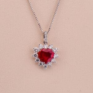 romantic natural heart shaped ruby and diamond necklace