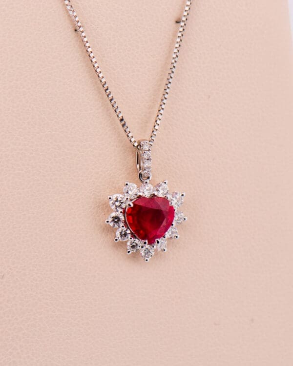 romantic natural heart shaped ruby and diamond necklace 5