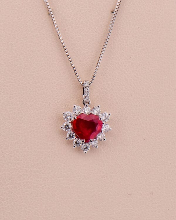 romantic natural heart shaped ruby and diamond necklace