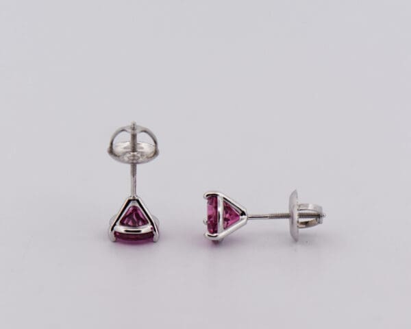 round pink tourmaline martini stud earrings with screw backs 2