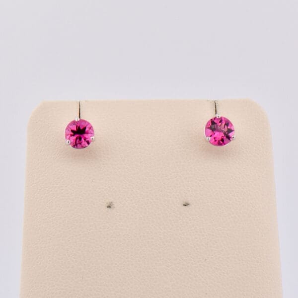 round pink tourmaline martini stud earrings with screw backs 3